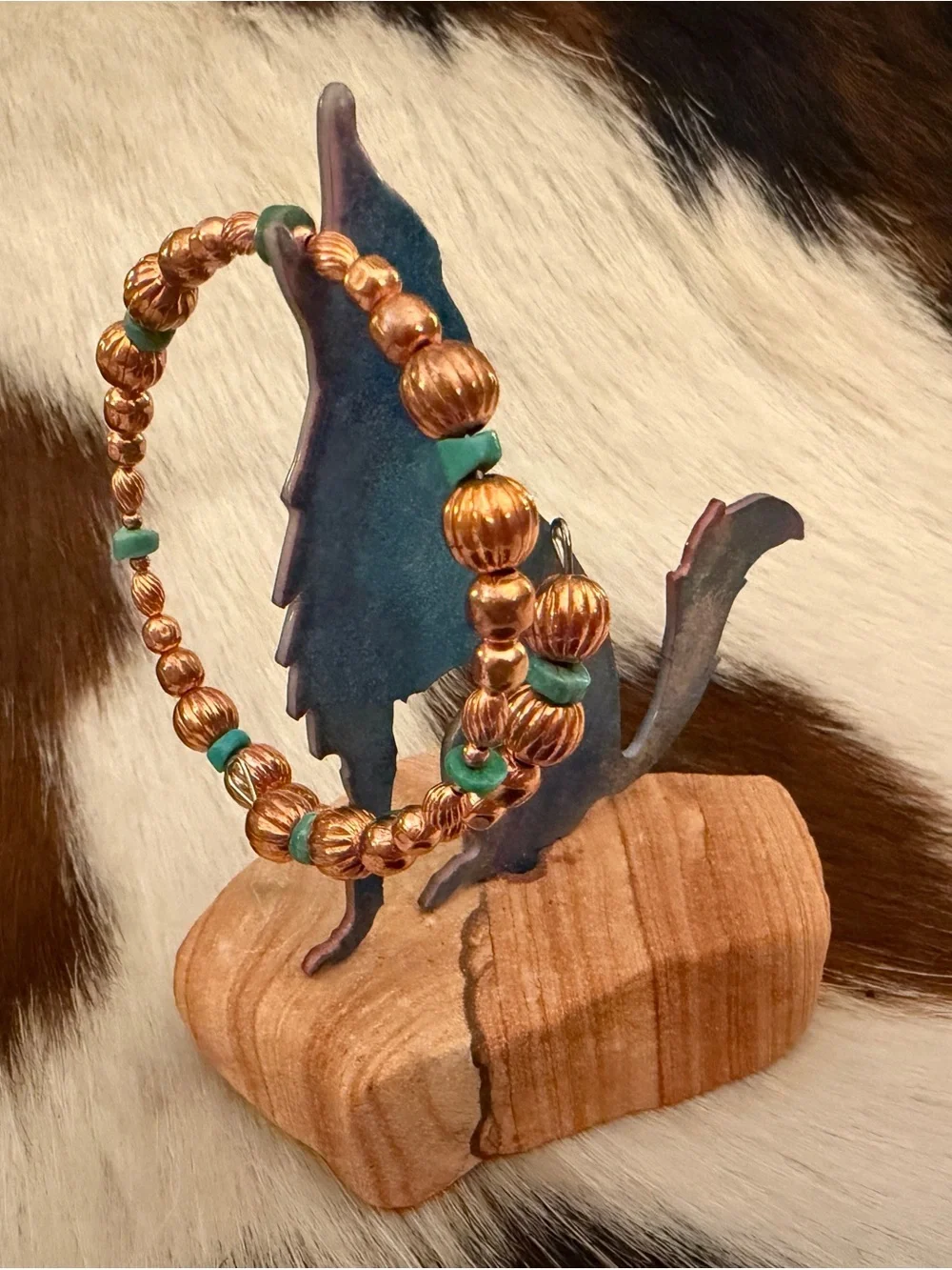 ❤️ Native American Artisan Heishi Turquoise Beads & Copper Pearls Adj Bracelet